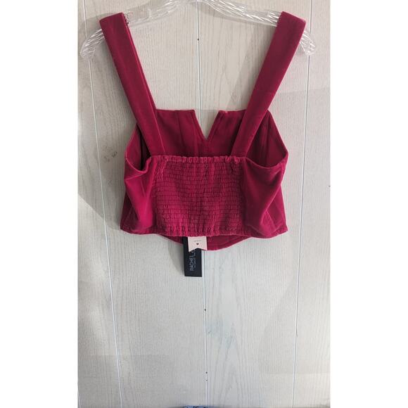 New Rachael Zoe Red velvet crop smocked button front tank size small - Picture 3 of 11